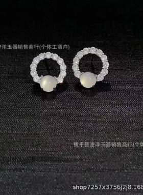 本命年925银镶嵌冰种阳绿玉髓耳钉玛瑙玉石豪华耳坠翡翠礼物