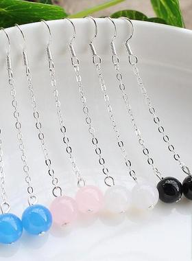 本命年全玉髓耳坠玛瑙玉耳环长款女古典耳饰925银耳钩多色选耳夹