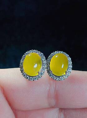 本命年高冰925银镶嵌玉髓戴妃款耳钉玛瑙女款玉石耳环耳坠礼物