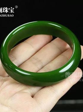 本命年外蒙料平替和田玉宽条菠菜绿青白玉镯子扁条手镯青黄口手镯