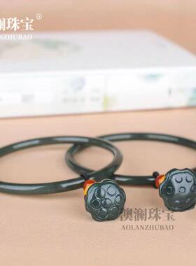 本命年新疆和田玉青玉描凤凰吉祥手镯玉石圆条扁条鎏玉镯子礼物