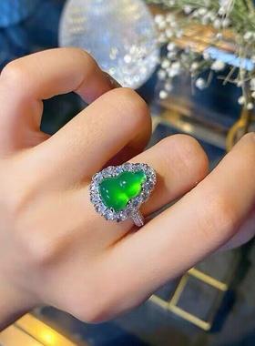 本命年帝王绿玉髓戒指开口可调节葫芦玉石指环镶嵌钻阳绿玛瑙女戒