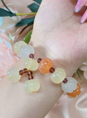 本命年新疆丝玉手串七彩玉南瓜珠算盘珠手链多宝玉石首饰礼物
