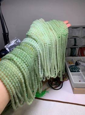 本命年和田玉和田玉青海料晴水色6m圆珠108颗佛珠冰透无裂礼物