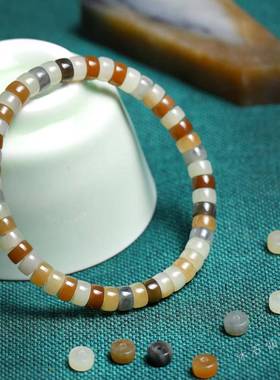 本命年和田玉三彩手串新疆楼兰料若羌料手串药片直切手链汉服搭配