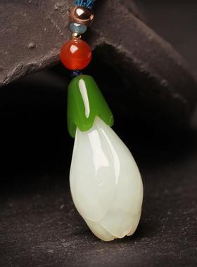 本命年新疆和田玉玉兰花吊坠女款项链玉坠挂件添财福运护身玉石饰