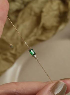 本命年超纤细度S925银祖母绿色手链方形绿色锆石气质手链精致百搭