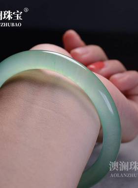 本命年果绿色圆条手镯女款文艺风细条冰透种翠绿翡翠色玉镯玉石礼