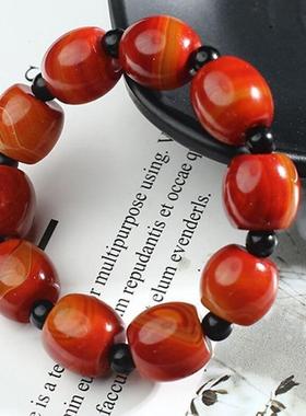 本命年战国红玛瑙手链桶珠鼓珠手串玉石锁骨项链礼物