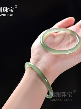 本命年油青绿玛瑙叮当镯女款青苹果玉髓冰透荔枝冻细圆条手镯高级