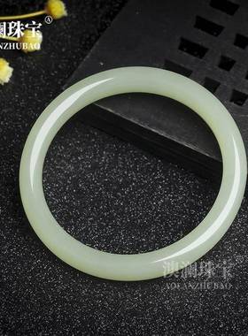 本命年外蒙料浅晴水细圆条手镯青玉圆条玉镯女款玉石美人镯礼物