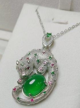 本命年玉髓微镶双豹子头手链绿玉髓二件套镶嵌豹子头吊坠女款可礼