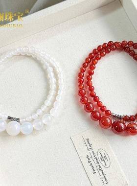 本命年红玛瑙项链圆珠玛瑙塔链绿玛瑙多宝项链玉石项链礼物