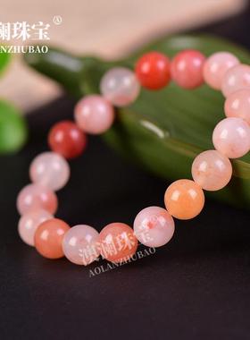 本命年新疆和田丝玉桃花酿圆珠手链男女款藕粉色石英岩玉手串10mm