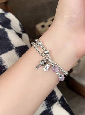 本命年S925纯银双层复古做旧招财纳福身价过亿招财猫手串银珠手链