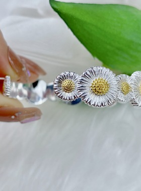 bu契拉提意大利手工拉丝工艺复古蕾丝手镯 雏菊宫庭风镀925银手环