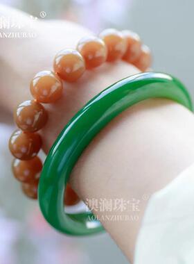本命年绿玉髓手镯翠绿色玛瑙玉镯冰种玉髓碧玉玉石镯子礼物