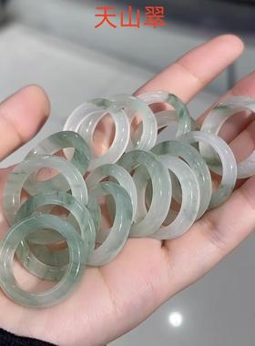 本命年玉石戒指丝玉天山翠方戒国风复古冰种飘花方型戒指礼物