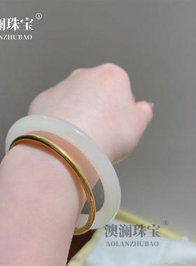 本命年新疆玉叮噹玉镯外蒙料叮当镯美人条细圆条手镯子礼物