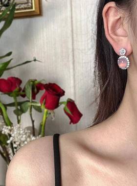 本命年绿玉髓粉玉髓蛋面耳环女新中式少女耳钉复古气质耳饰简约礼