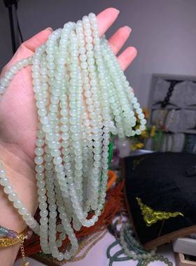 本命年和田玉圆珠和田玉青海料白冰晴6m圆珠108颗佛珠冰透无裂礼