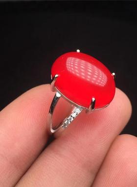 本命年冰种玉髓女戒喜庆红色芙蓉粉色黄玉石925银简约闺蜜戒指活