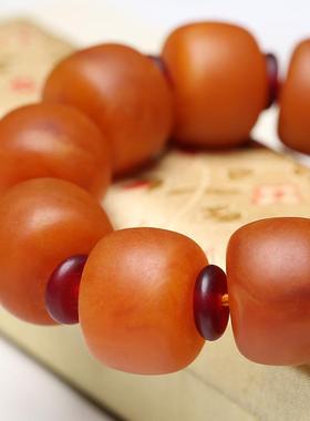 本命年绞蜜老蜜蜡手串原石琥珀红皮鸡油黄桶珠男士链礼物