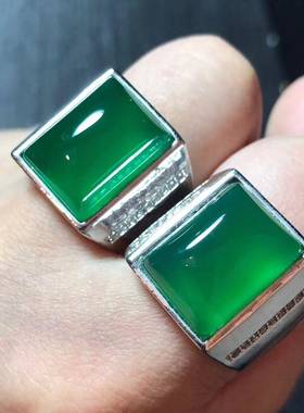 本命年绿玉髓戒指男款925银镶嵌活口翡翠绿正阳绿高冰霸气男指环