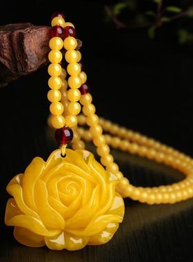 本命年蜜蜡钱袋吊坠雕刻白菜项链鸡油黄老蜜葫芦款男女款琥珀毛衣