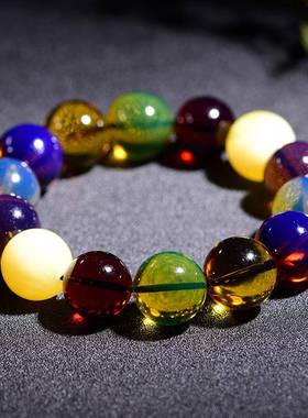 本命年缅甸蜜蜡琥珀多宝手串蓝珀珀血珀108颗佛珠手链男女款礼物