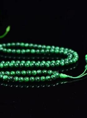 本命年真品翡翠干青108颗手串念珠佛珠男手持绿色玉石珠子礼物