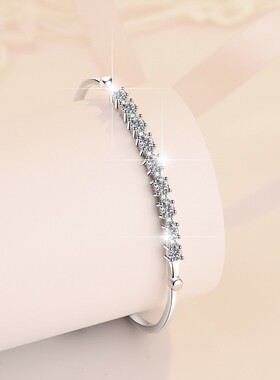 s925纯银女手镯手链排钻一字调节时尚珠宝直播跨境莫桑石手环