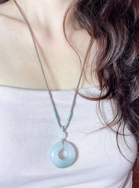 本命年丝玉天山翠平安环吊坠丝玉雪翠玉石面包圈挂件项链礼物