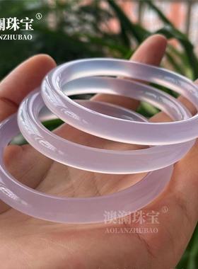 本命年冰种紫罗兰8m玉髓圆条手镯薰衣草玛瑙冰飘紫玉石镯子百搭饰