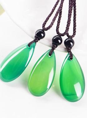 本命年绿玛瑙水滴吊坠冰种翡翠绿玉髓挂件男女情侣款项链饰品送礼