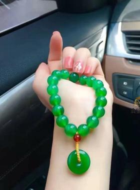 本命年冰绿玛瑙手串转运帝王绿玉髓平安扣手链民族风饰品女礼物