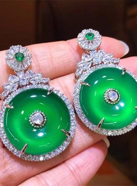 本命年绿玉髓平安扣吊坠翡翠色玛瑙挂件镶嵌饰品首饰礼物