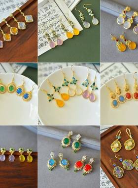 本命年镶玉髓耳坠帝王绿满绿耳环耳钉配饰水滴白月光水滴多色宫廷