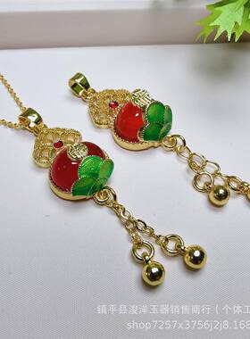 本命年福利款925银镶嵌玉髓葫芦项链复古国风时尚饰品礼物