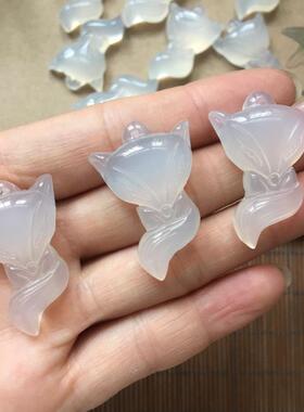 本命年冰种白玉髓狐狸吊坠玉石玛瑙挂坠锁骨坠饰品配件玉坠礼物