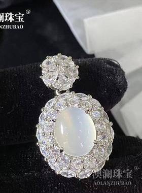 本命年镶嵌银冰种白玉髓鸽子蛋吊坠套装玛瑙手链戒指耳环媲美翡翠