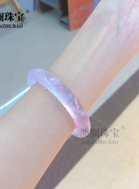 本命年粉晶手镯冰飘紫淡紫色手镯简约马达加斯玉石粉水晶手环手饰