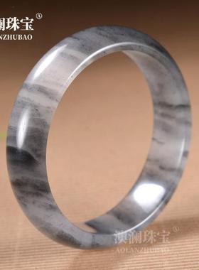 本命年新疆丝玉青花手镯戈壁水墨丹青花玉镯玉石镯子礼物