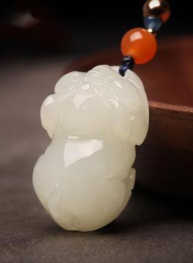 本命年新疆和田玉生肖属猪吊坠男女款玉石福运护身玉佩玉坠挂件白