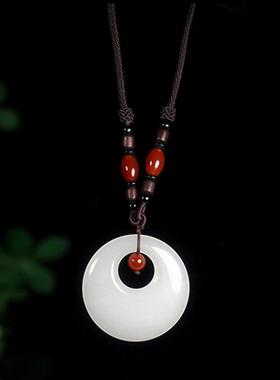 本命年新疆昆仑白玉丝玉平安扣吊坠男女情侣玉石项链毛衣链玉项链