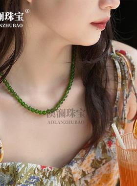 本命年玉髓串珠项链绿色显白气质新中式锁骨链女颈链礼物