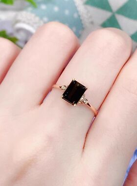本命年新款绿碧玺戒指银镶仿钻石方形绿宝石方糖简约小众礼物