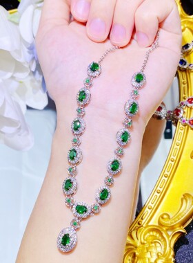 抖音直播爆款仿天然鸽血红宝石项链 婚礼宴会祖母绿彩宝套链