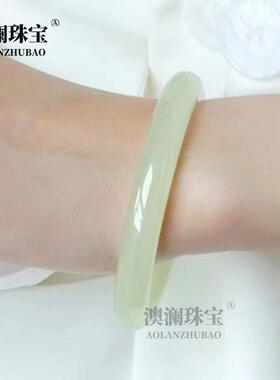 本命年阿富汗玉圆条手镯青白色浅青色镯子新中式国风搭配手镯礼物