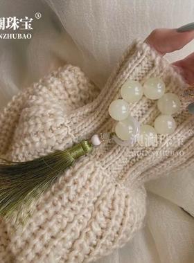 本命年阿富汗玉青透手持浅绿色青白色手把玩件国潮新风搭配礼物